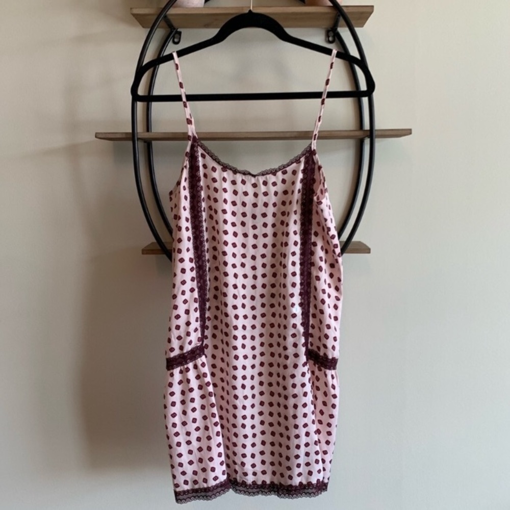 Aerie Light Pink & Maroon Patterned Slip Dress